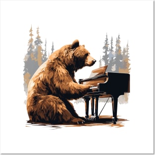 Grizzly Bear playing piano Posters and Art